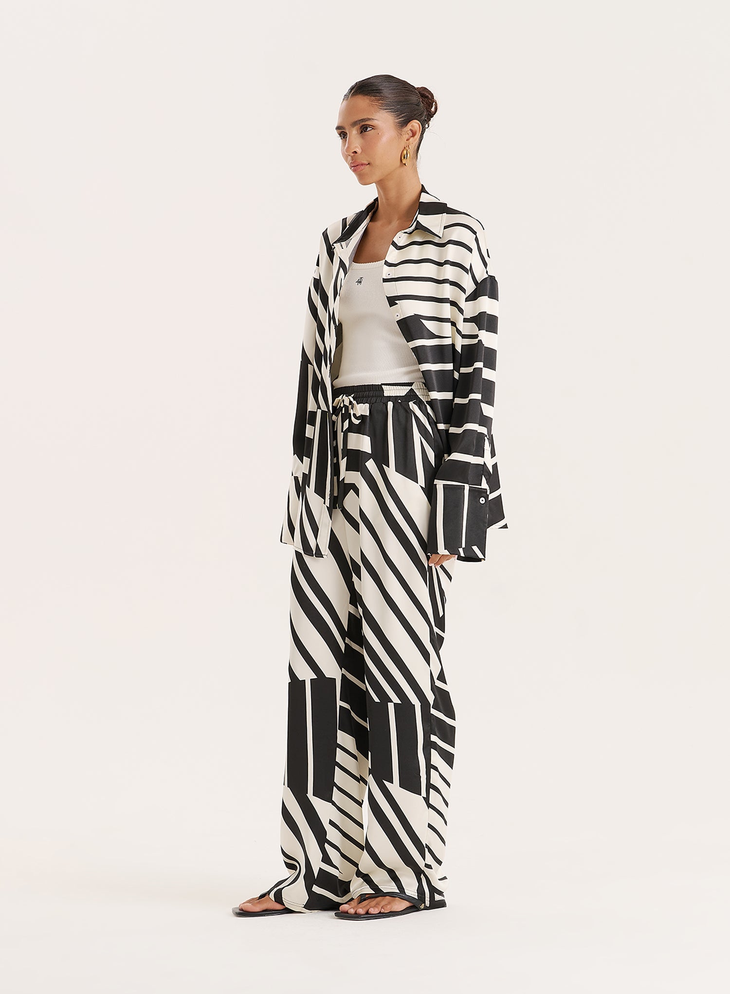 Black And White Abstract Print Satin Shirt